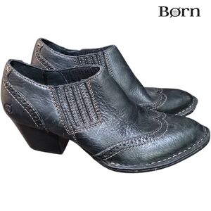 BORN Chattel Chelsea Black Pebble Leather Slip On Ankle Booties Size 7